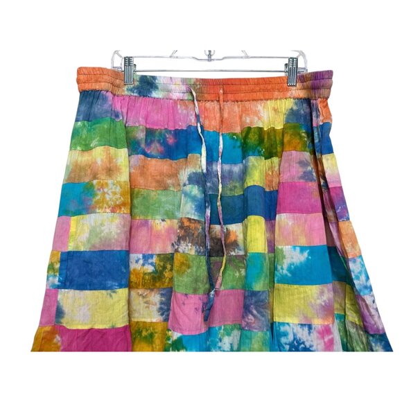 Serengeti Patchwork Tie Dye Maxi Skirt Womens XL Multicolor Boho Gypsy Festival - Picture 5 of 14